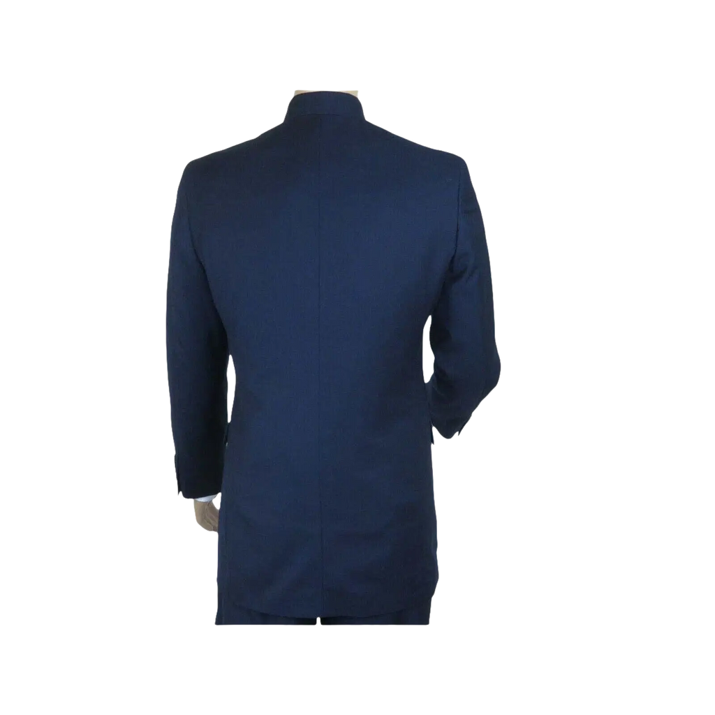 Men Apollo King Banded Collarless suit Mandarin 5 Hidden Button Panel AG52 Navy - J.Valintin Men's Wear Legend - 21764