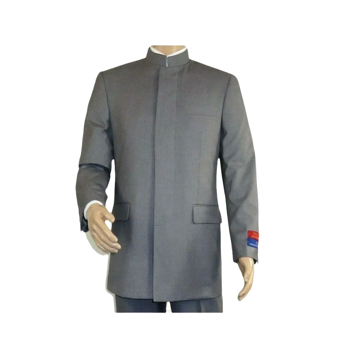 Men Apollo King Banded Collarless suit Mandarin 5 Hidden Button Pastor AG53 Gray - J.Valintin Men's Wear Legend - 80265