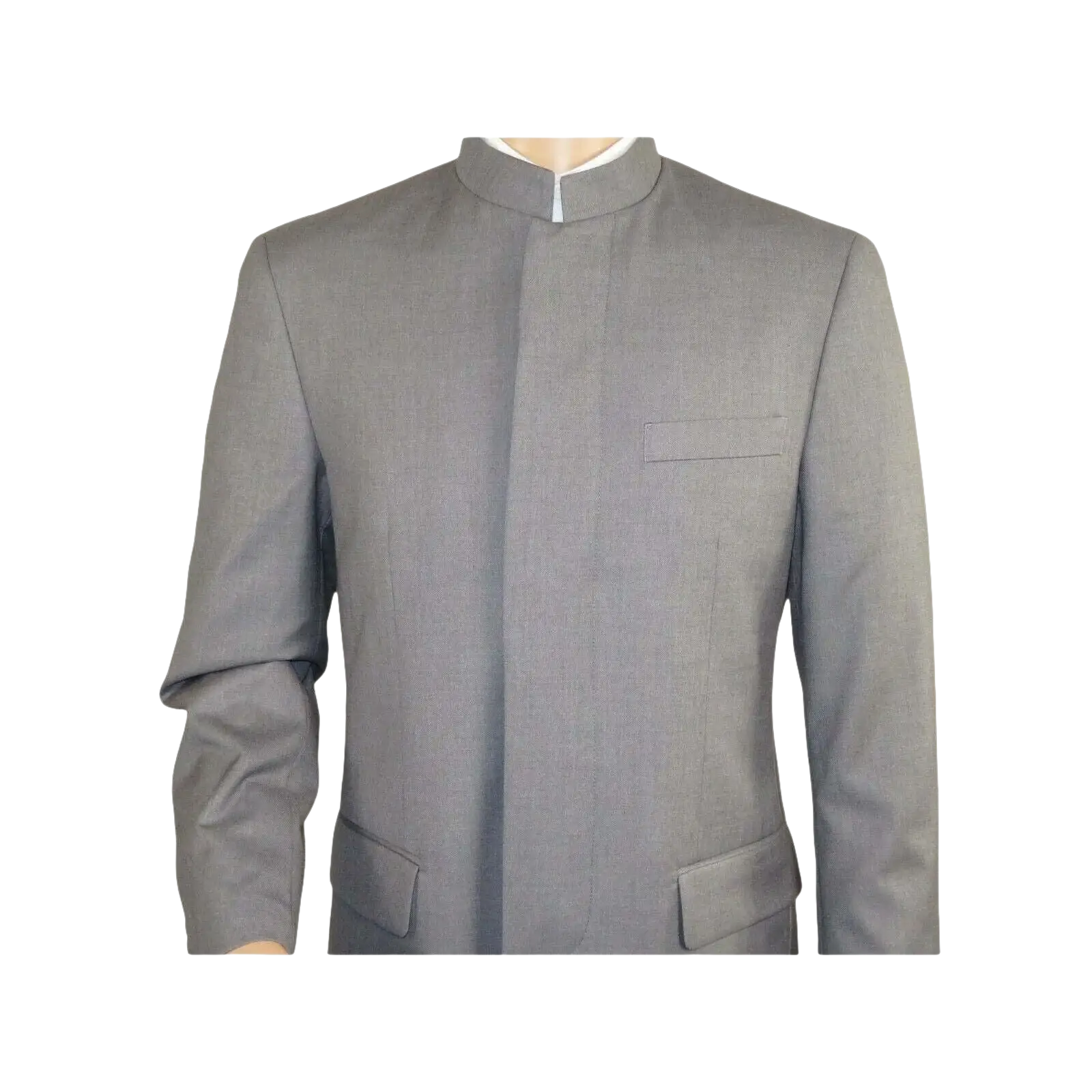 Men Apollo King Banded Collarless suit Mandarin 5 Hidden Button Pastor AG53 Gray - J.Valintin Men's Wear Legend - 80265