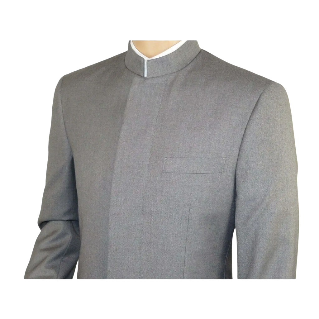 Men Apollo King Banded Collarless suit Mandarin 5 Hidden Button Pastor AG53 Gray - J.Valintin Men's Wear Legend - 80265