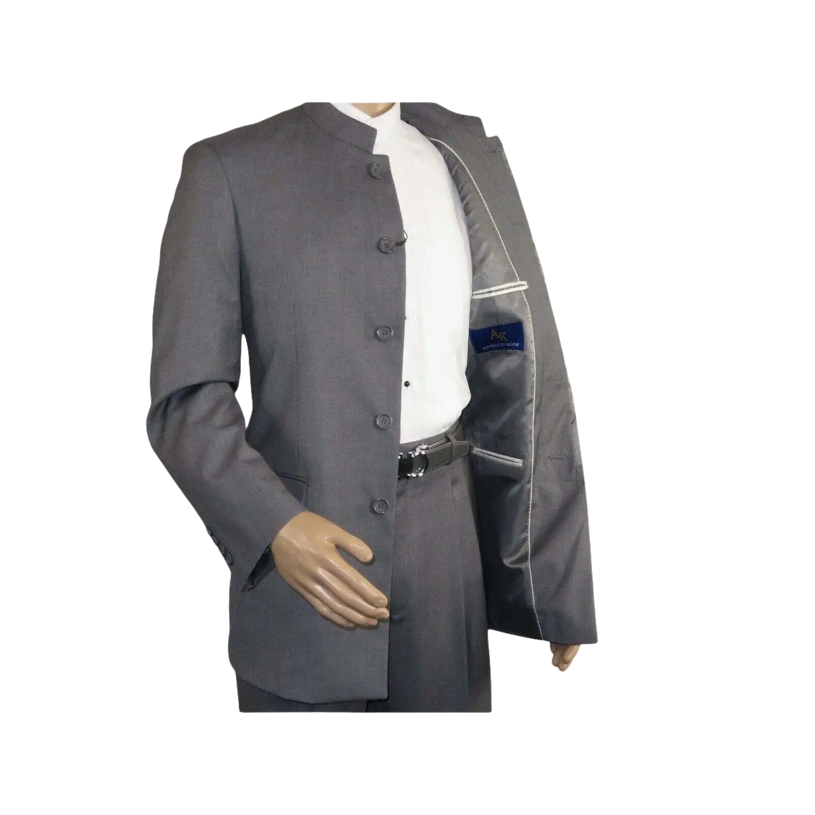 Men Apollo King Banded Collarless suit Mandarin 5 Hidden Button Pastor AG53 Gray - J.Valintin Men's Wear Legend - 80265