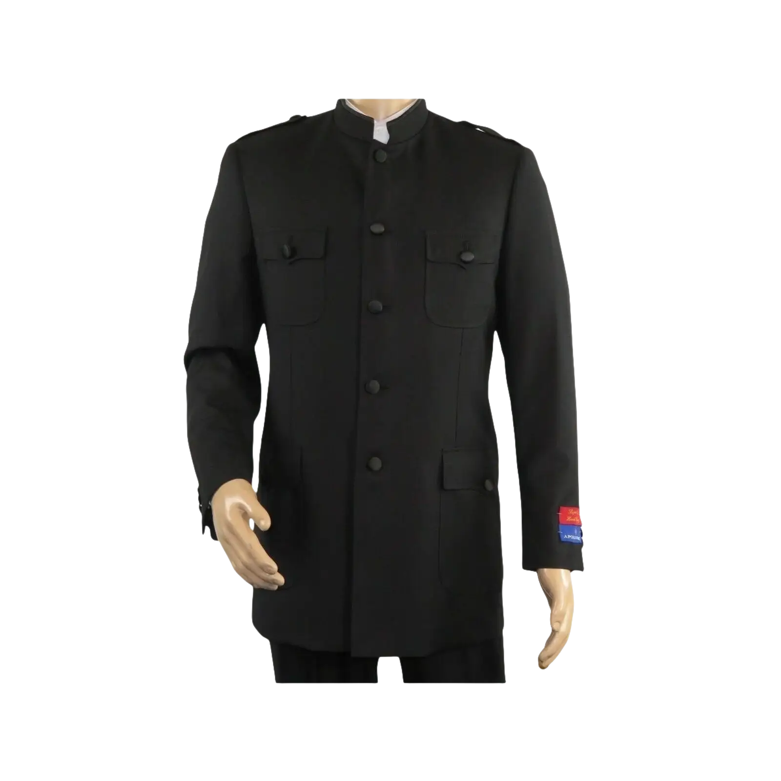 Men Apollo King Banded Collarless suit Mandarin Military Style 5button K1 Black - J.Valintin Men's Wear Legend - 19000