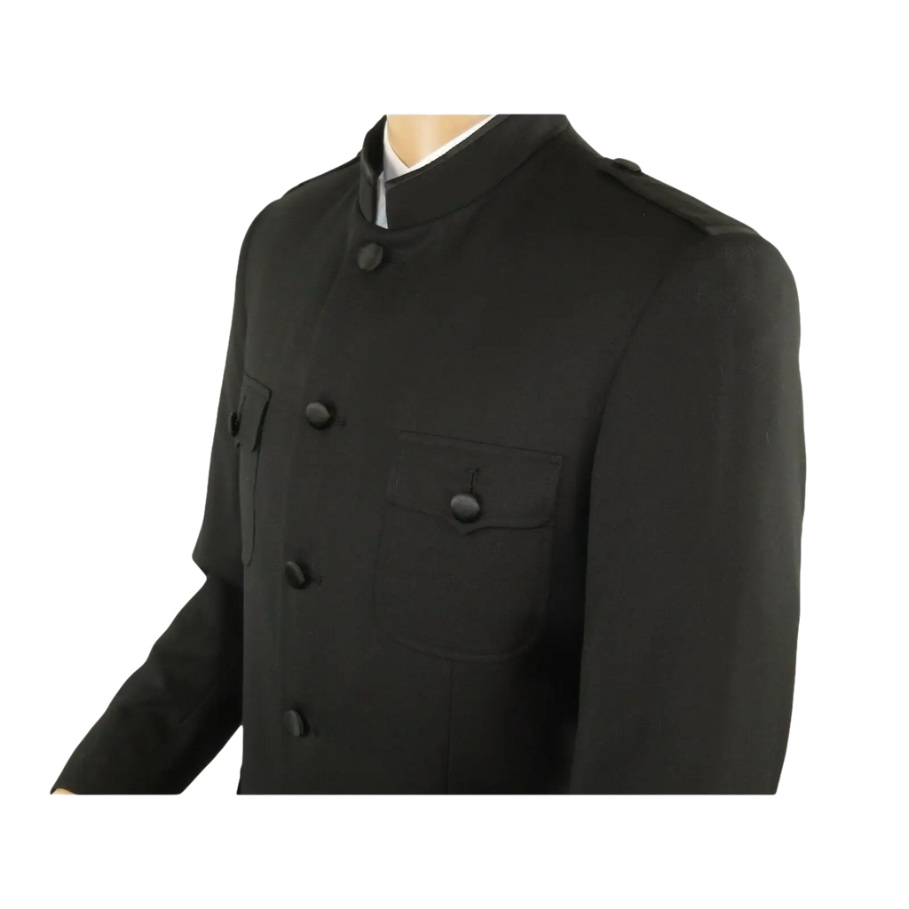 Men Apollo King Banded Collarless suit Mandarin Military Style 5button K1 Black - J.Valintin Men's Wear Legend - 19000