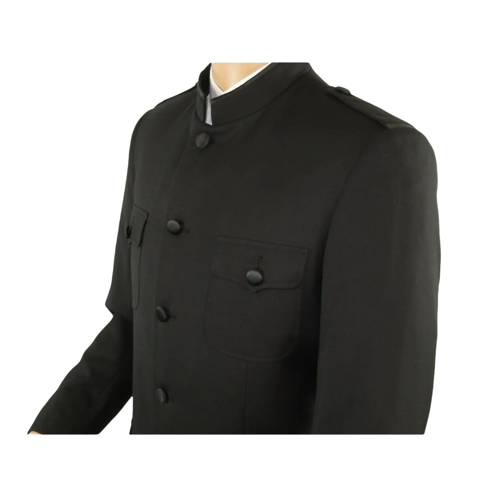 Men Apollo King Banded Collarless suit Mandarin Military Style 5button K1 Black - J.Valintin Men's Wear Legend - 19000