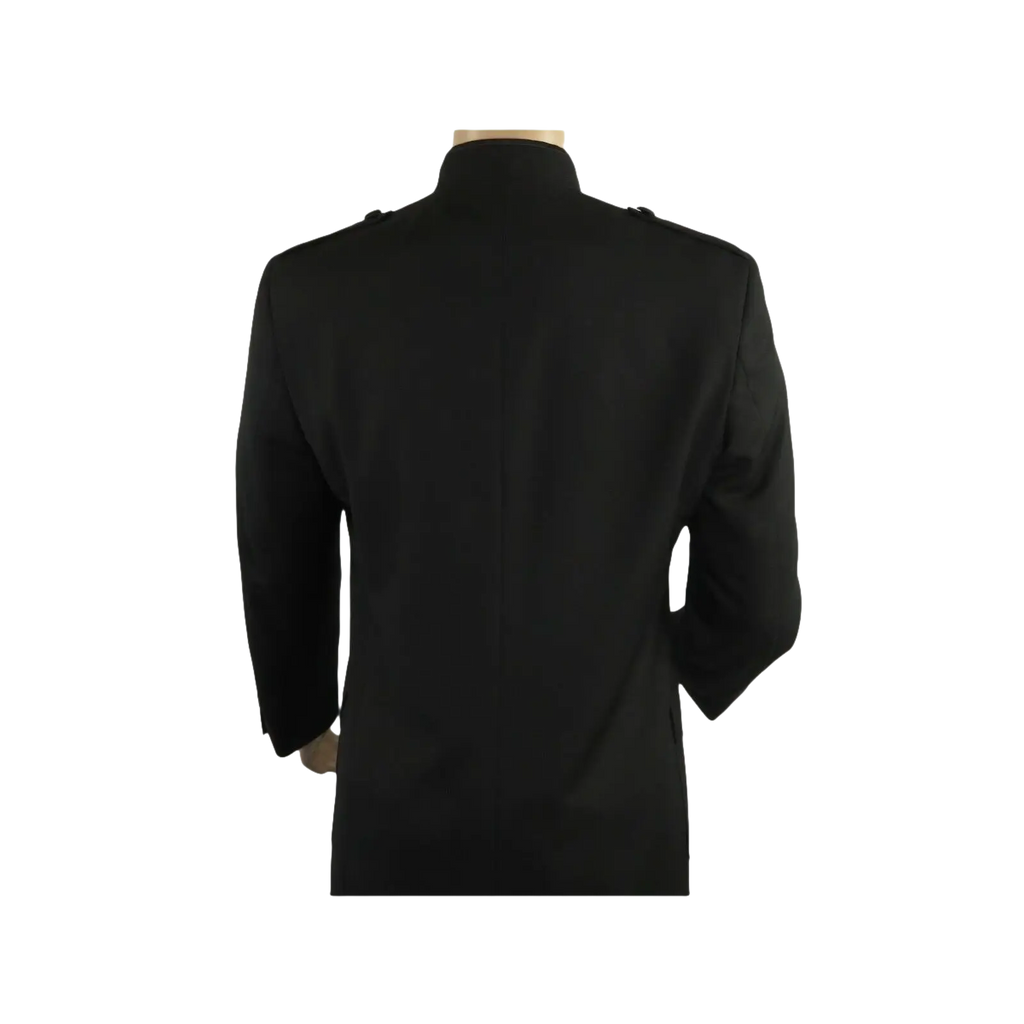Men Apollo King Banded Collarless suit Mandarin Military Style 5button K1 Black - J.Valintin Men's Wear Legend - 19000