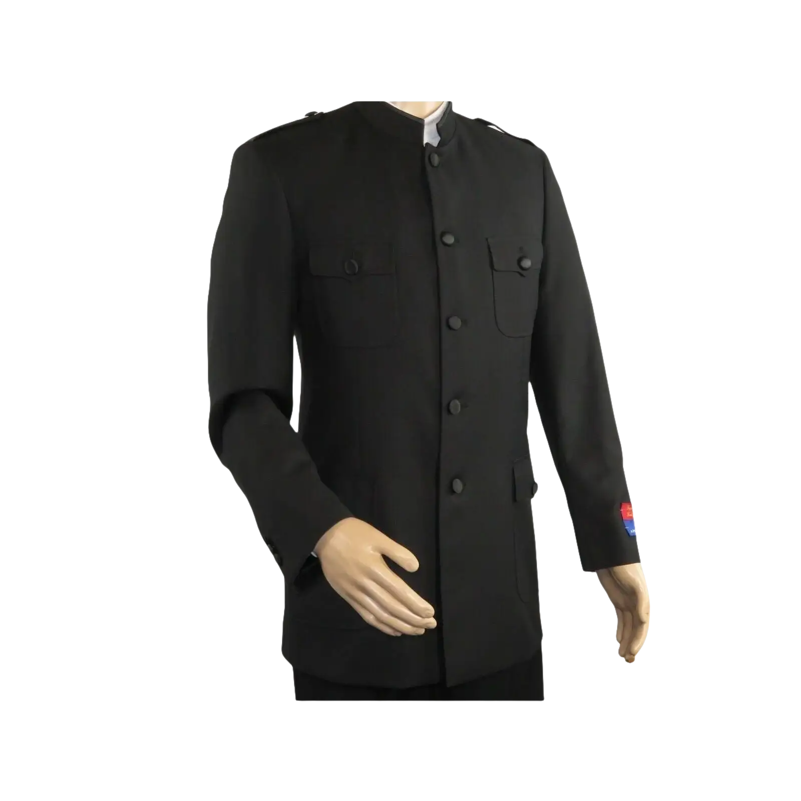 Men Apollo King Banded Collarless suit Mandarin Military Style 5button K1 Black - J.Valintin Men's Wear Legend - 19000