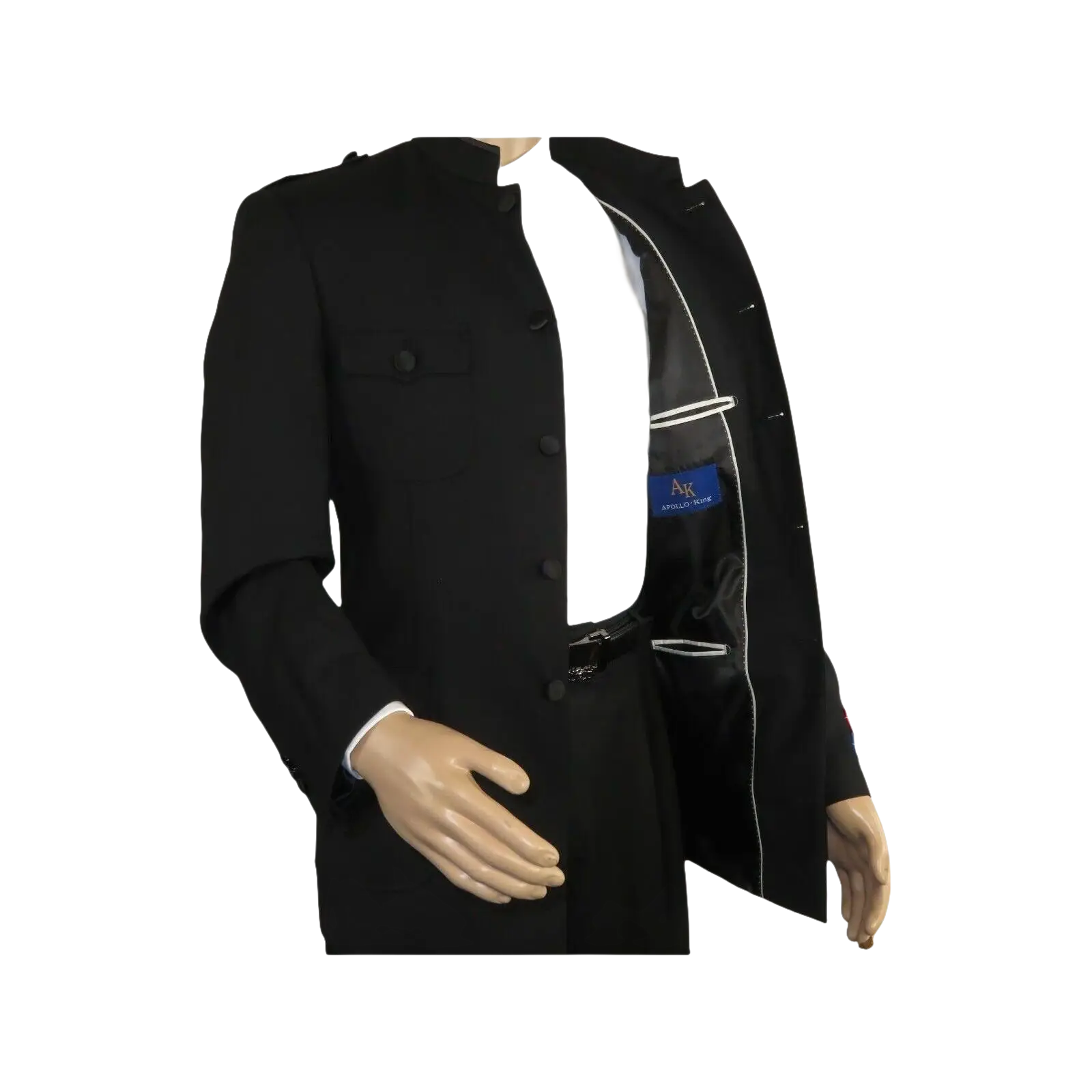 Men Apollo King Banded Collarless suit Mandarin Military Style 5button K1 Black - J.Valintin Men's Wear Legend - 19000