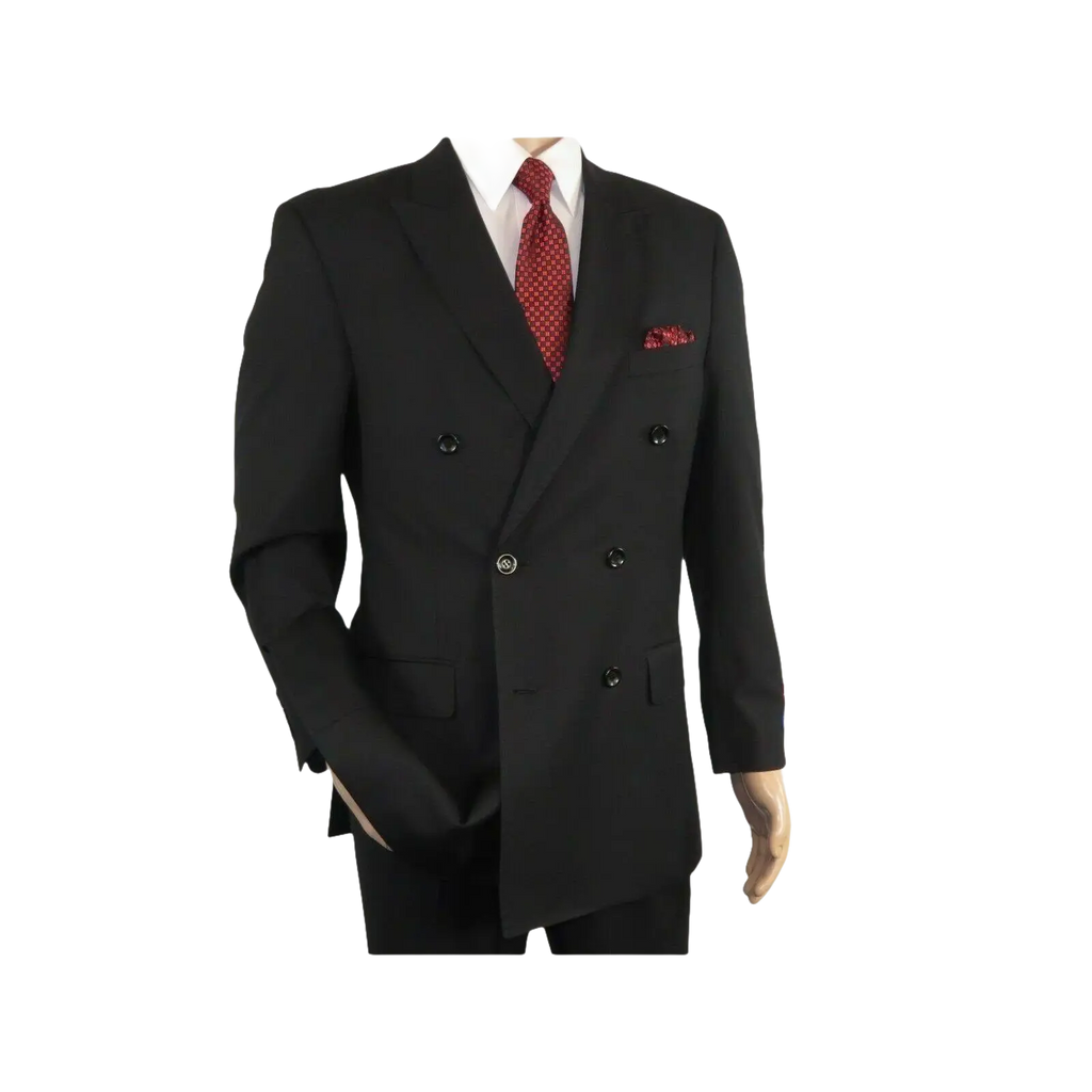 Men Apollo King Double Breasted Formal Business Suit Pleated Pants DM21 Black - J.Valintin Men's Wear Legend - 80247