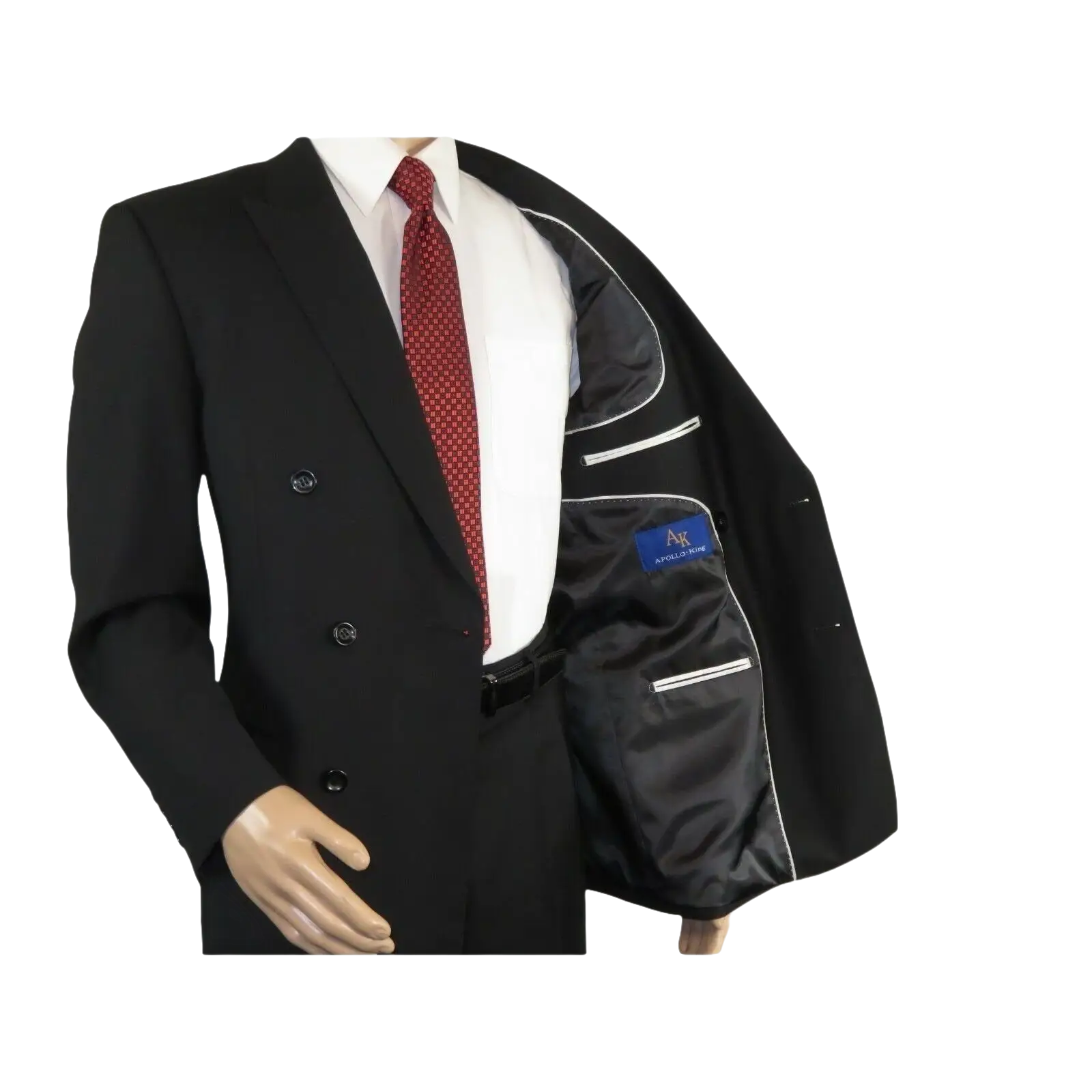 Men Apollo King Double Breasted Formal Business Suit Pleated Pants DM21 Black - J.Valintin Men's Wear Legend - 80247