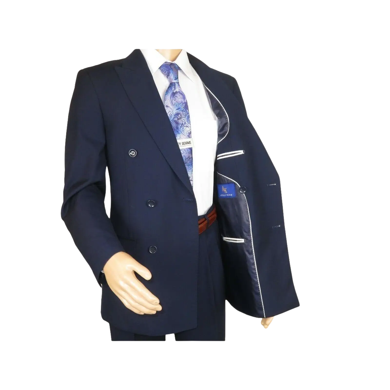 Men Apollo King Double Breasted Suit Classic Peak Lapel Pleated DM22 Navy Blue - J.Valintin Men's Wear Legend - 21025