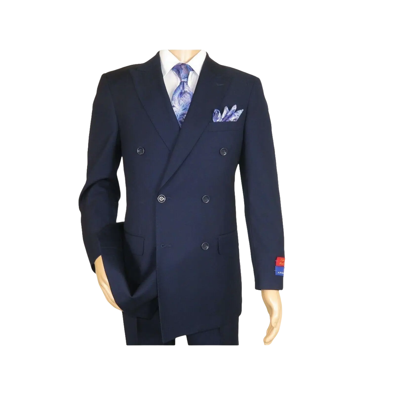 Men Apollo King Double Breasted Suit Classic Peak Lapel Pleated DM22 Navy Blue - J.Valintin Men's Wear Legend - 21025