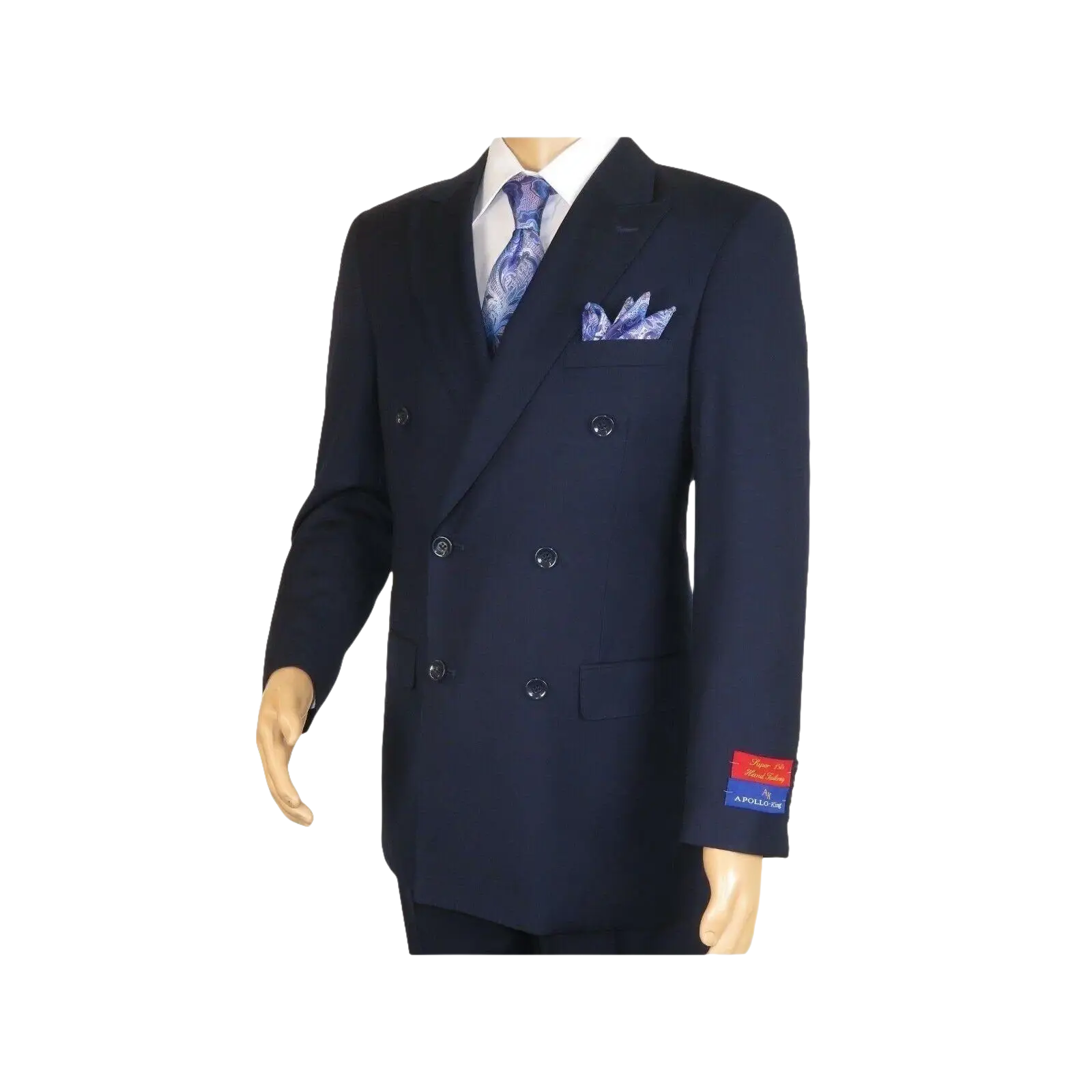 Men Apollo King Double Breasted Suit Classic Peak Lapel Pleated DM22 Navy Blue - J.Valintin Men's Wear Legend - 21025