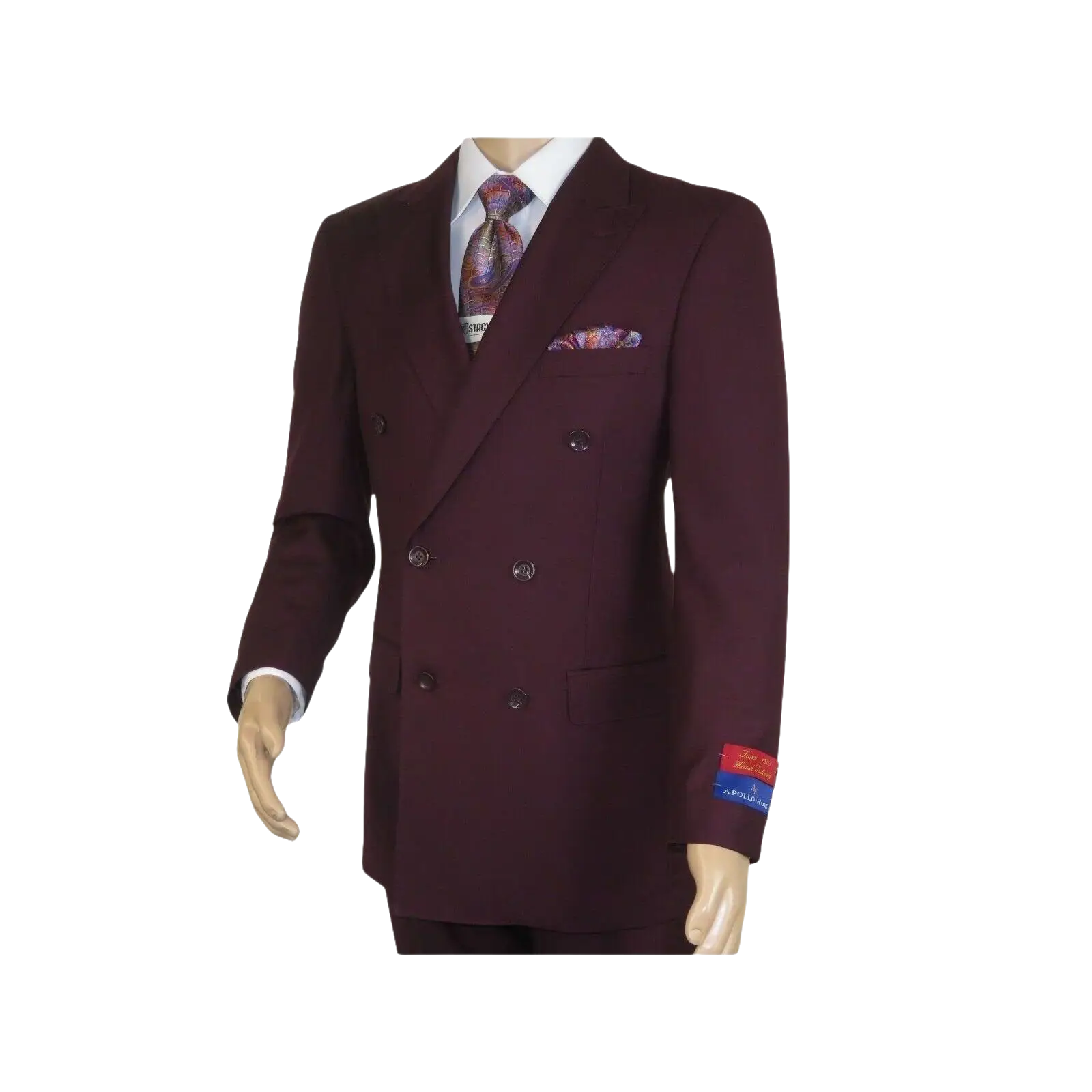 Men Apollo King Double Breasted Suit Classic Peak Lapel Pleated DM29 Burgundy - J.Valintin Men's Wear Legend - 21804
