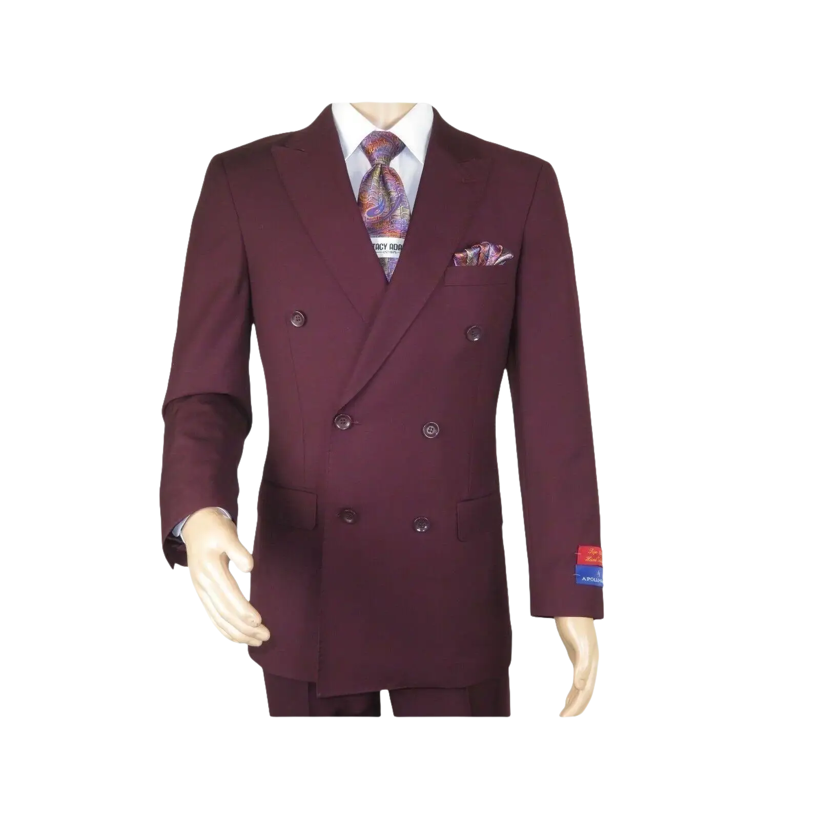 Men Apollo King Double Breasted Suit Classic Peak Lapel Pleated DM29 Burgundy - J.Valintin Men's Wear Legend - 21804