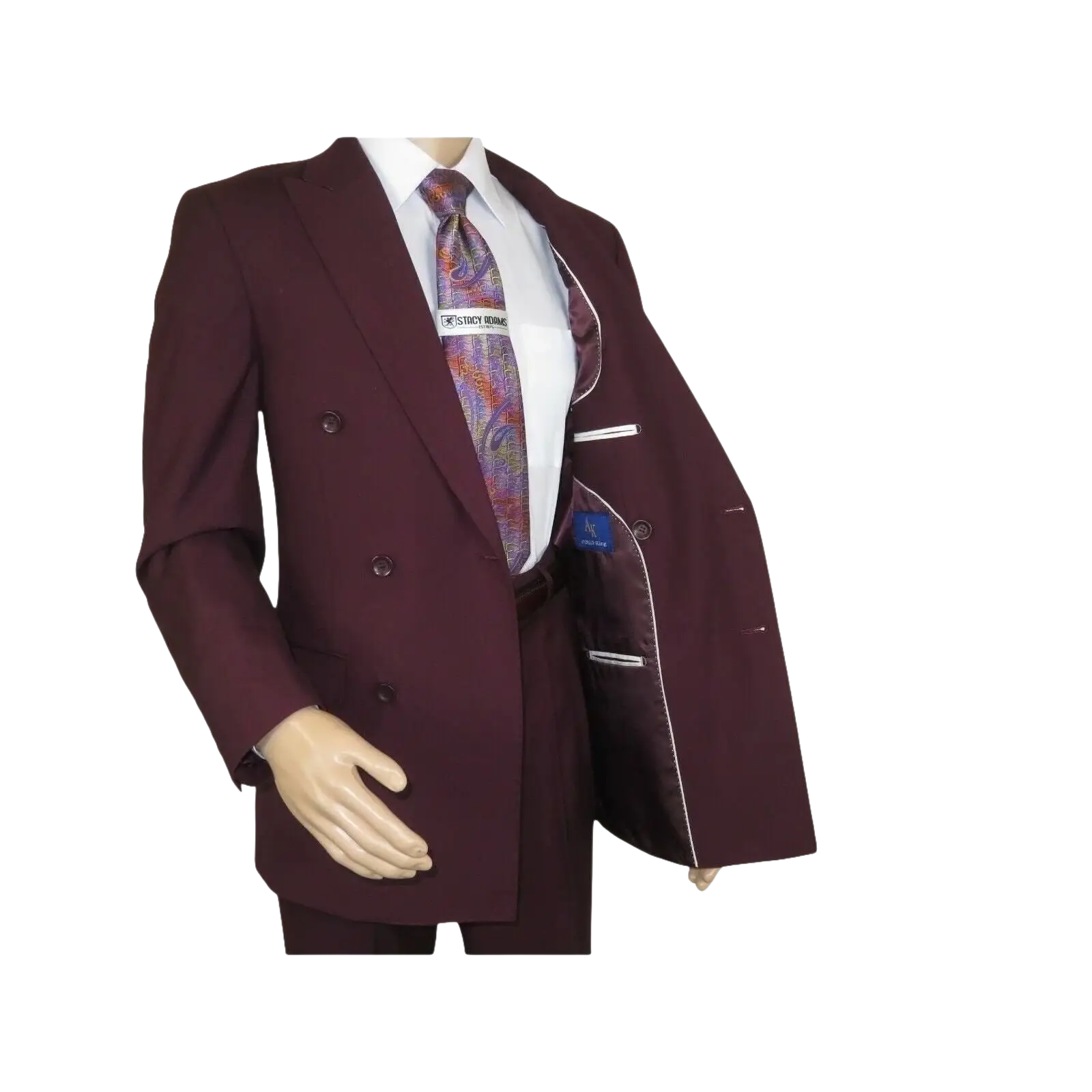 Men Apollo King Double Breasted Suit Classic Peak Lapel Pleated DM29 Burgundy - J.Valintin Men's Wear Legend - 21804