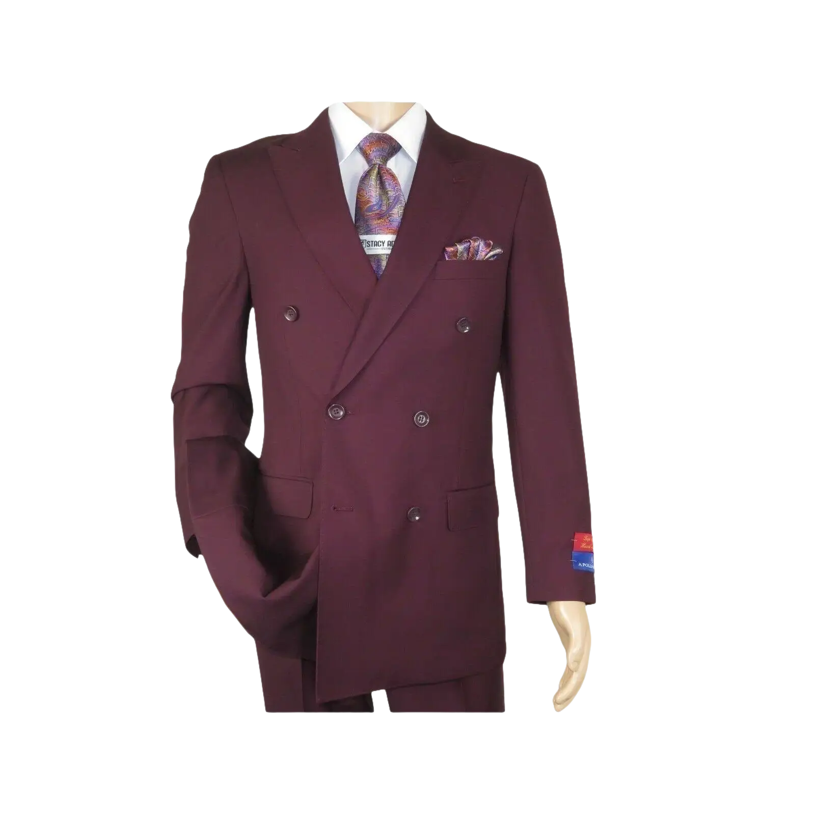 Men Apollo King Double Breasted Suit Classic Peak Lapel Pleated DM29 Burgundy - J.Valintin Men's Wear Legend - 21804