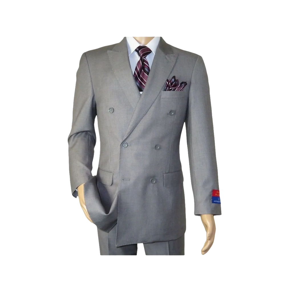 Men Apollo King Double Breasted Suit Classic Peak Lapel Soft Blend DM23 Gray - J.Valintin Men's Wear Legend - 21041