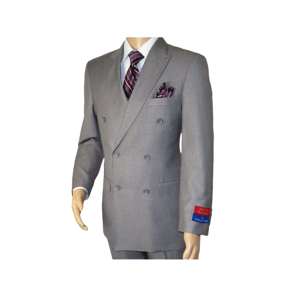 Men Apollo King Double Breasted Suit Classic Peak Lapel Soft Blend DM23 Gray - J.Valintin Men's Wear Legend - 21041
