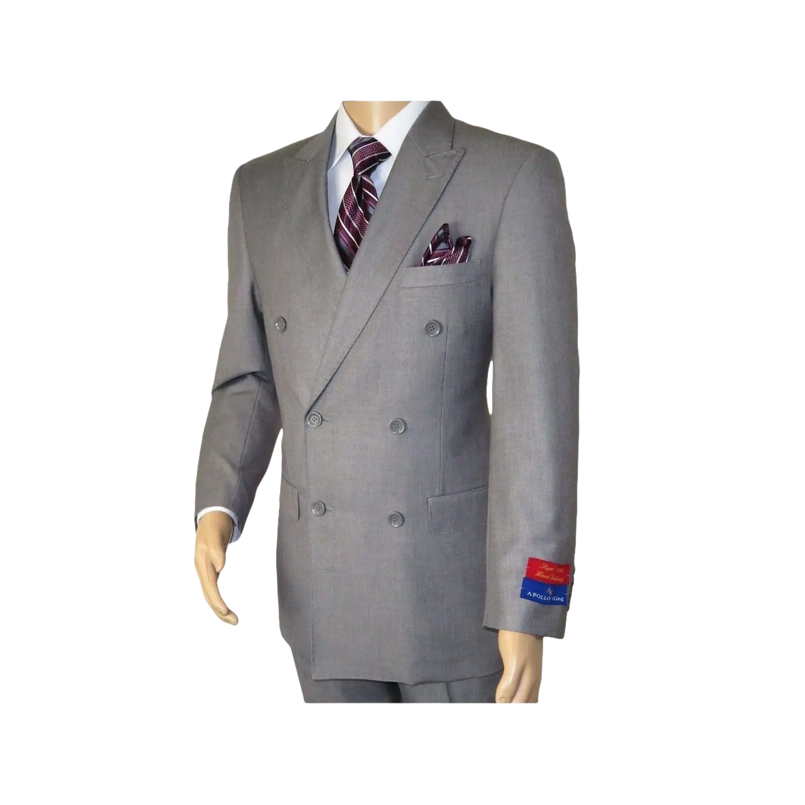 Men Apollo King Double Breasted Suit Classic Peak Lapel Soft Blend DM23 Gray - J.Valintin Men's Wear Legend - 21041
