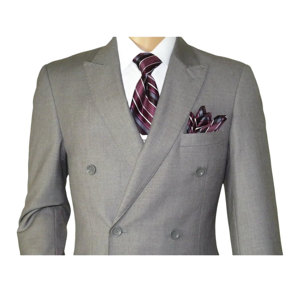 Men Apollo King Double Breasted Suit Classic Peak Lapel Soft Blend DM23 Gray - J.Valintin Men's Wear Legend - 21041
