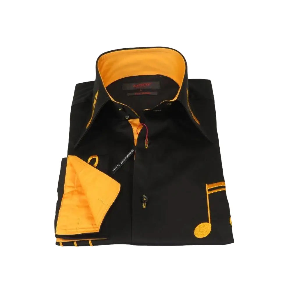 Men Axxess Turkey Shirt 100% Cotton Musical Note 224 - 56 French Cuffs Black Gold - J.Valintin Men's Wear Legend - 224 - 56 Black - M
