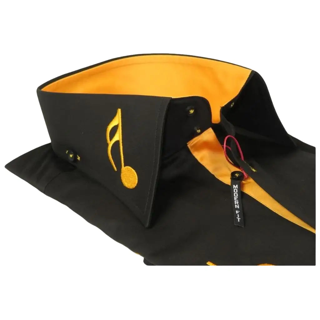 Men Axxess Turkey Shirt 100% Cotton Musical Note 224 - 56 French Cuffs Black Gold - J.Valintin Men's Wear Legend - 224 - 56 Black - M