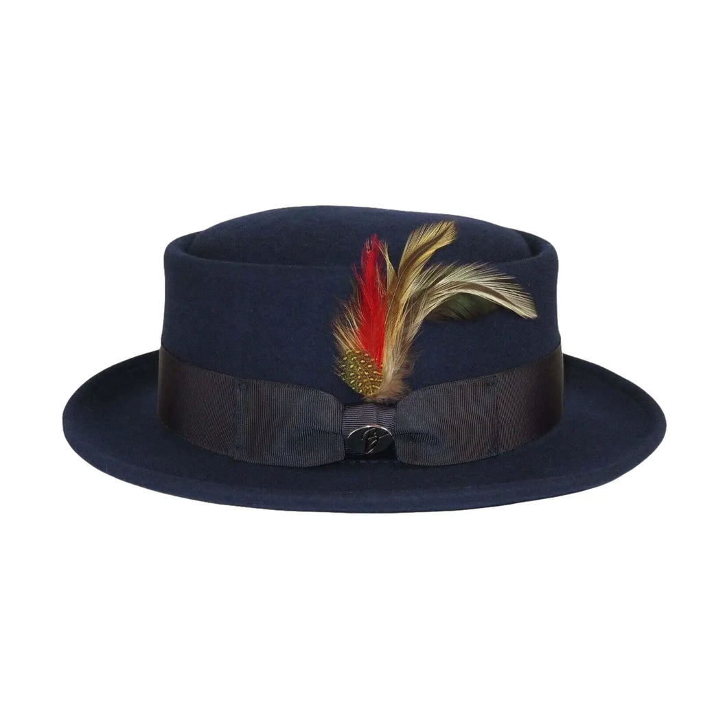 Men BENTLY HEADWEAR Hat Australian Lite Wool Crushable Pork Pie Jazz MD402 Navy - J.Valintin Men's Wear Legend - 98082