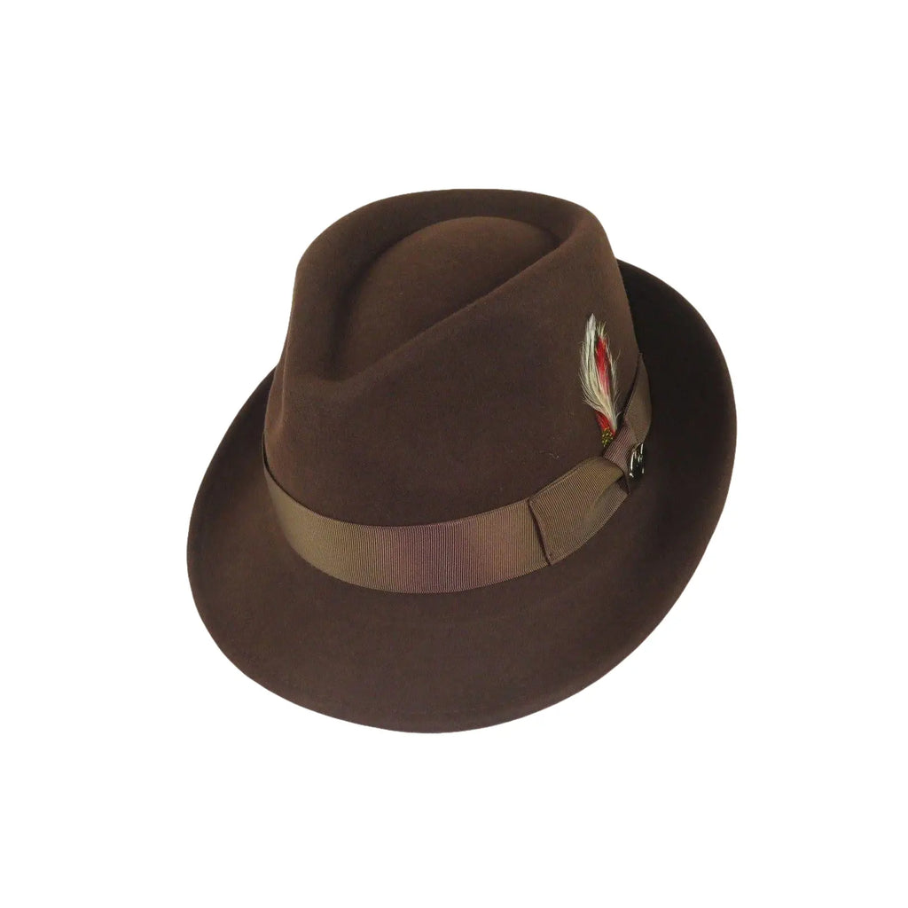 Men BENTLY HEADWEAR Hat Australian Wool Pinch Front Fedora Hudson HU421 Brown - J.Valintin Men's Wear Legend - Hu421 - Brown - S