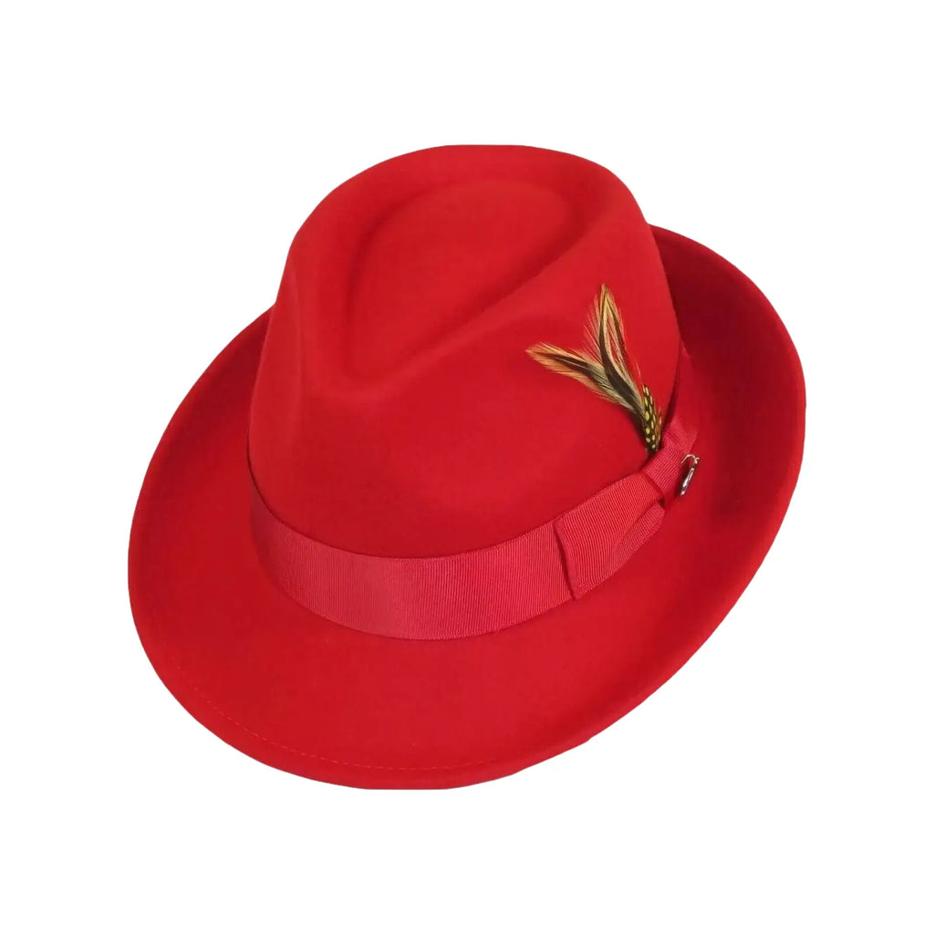 Men BENTLY HEADWEAR Hat Australian Wool Pinch Front Fedora HUDSON HU426 Red - J.Valintin Men's Wear Legend - 3334