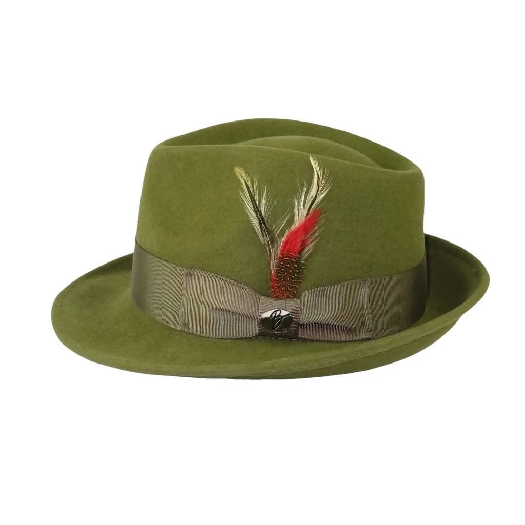 Men BENTLY HEADWEAR Hat Australian Wool Pinch Front Fedora Lite HU424 Olive - J.Valintin Men's Wear Legend - 20031