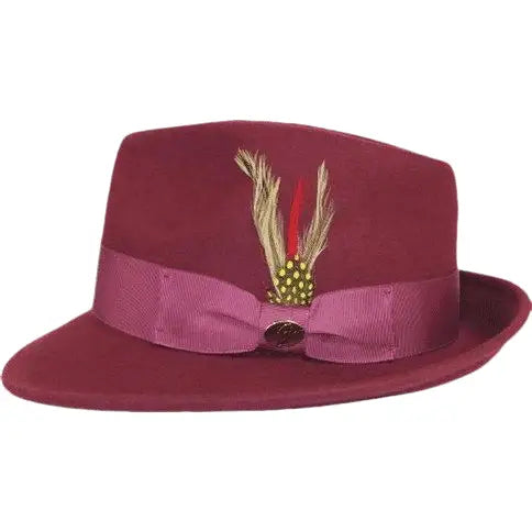 Men BENTLY HEADWEAR Hat Australian Wool Pinch Front Fedora Lite HU425 Burgundy - J.Valintin Men's Wear Legend - 24092