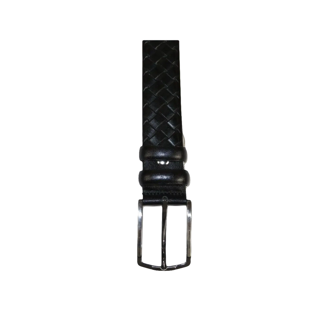 Men Black Genuine Leather Belt PIERO ROSSI Turkey Soft Full Grain #Black Woven - J.Valintin Men's Wear Legend - 97316