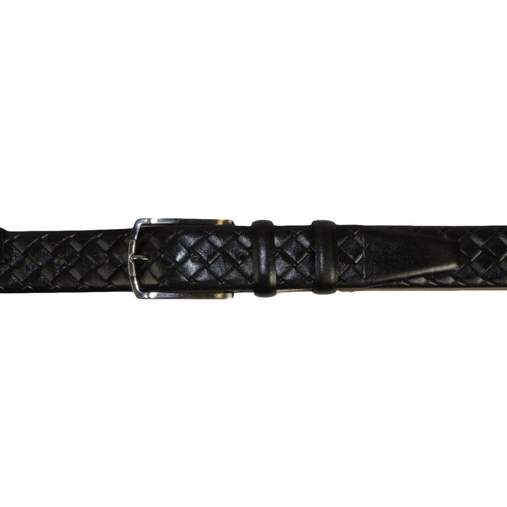 Men Black Genuine Leather Belt PIERO ROSSI Turkey Soft Full Grain #Black Woven - J.Valintin Men's Wear Legend - 97316