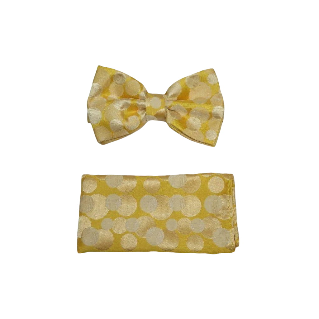 Men Bow Tie Hankie Set Formal Event Tuxedo, Business Suit #BT15 Gold Polka Dots - J.Valintin Men's Wear Legend - 92515