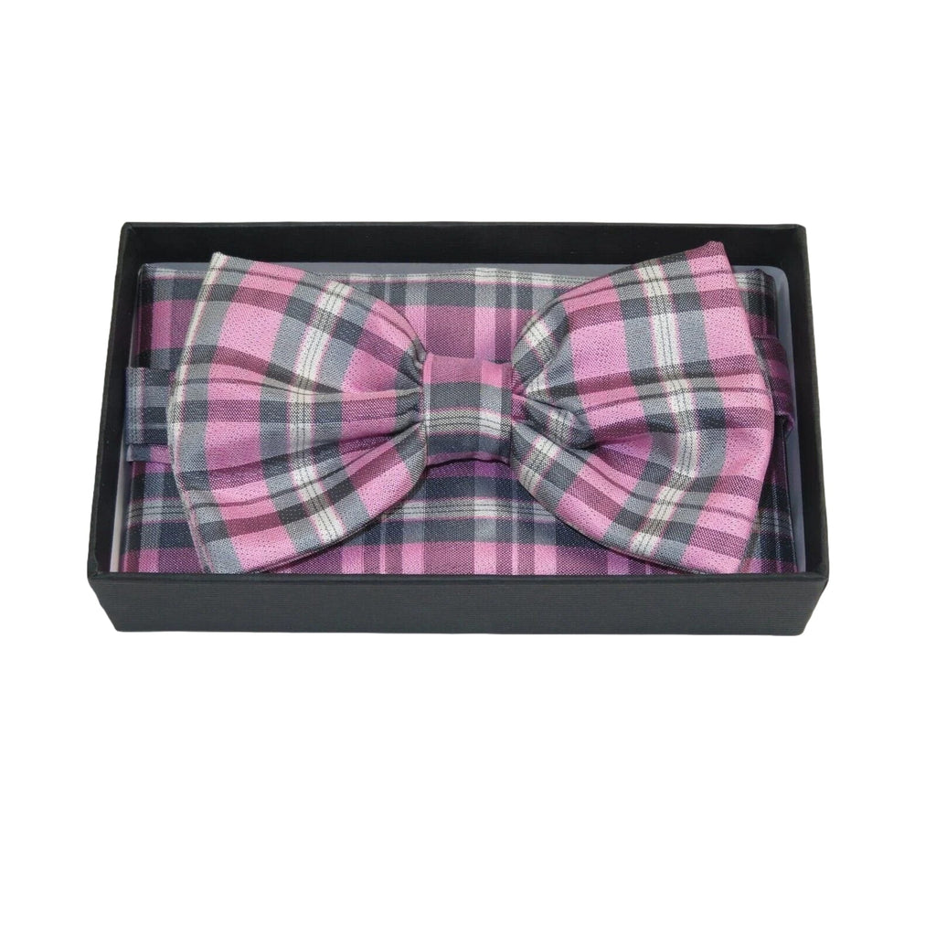 Men Bow Tie/Hankie Formal For Tuxedo or Business Suit #BT25 Pink Gray - J.Valintin Men's Wear Legend - 92525