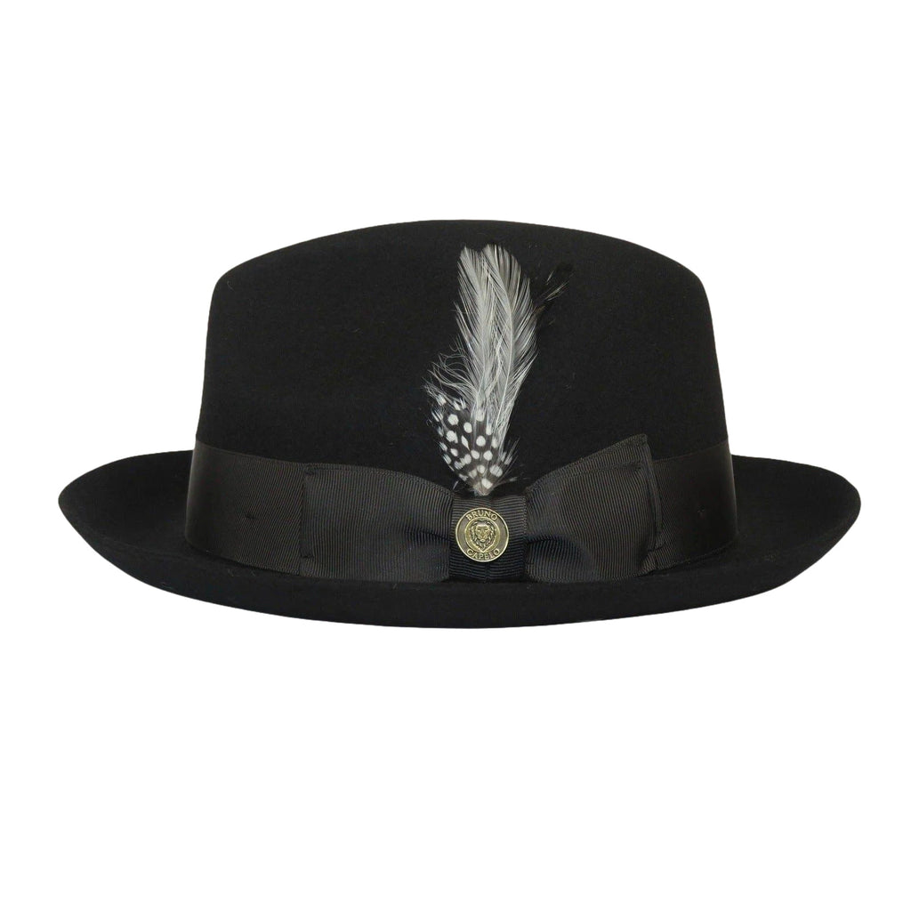 Men Bruno Capelo Fedora Hat Wool 100% Fine Australian Wool Marco MC940 Black - J.Valintin Men's Wear Legend - MC940 - Black - S