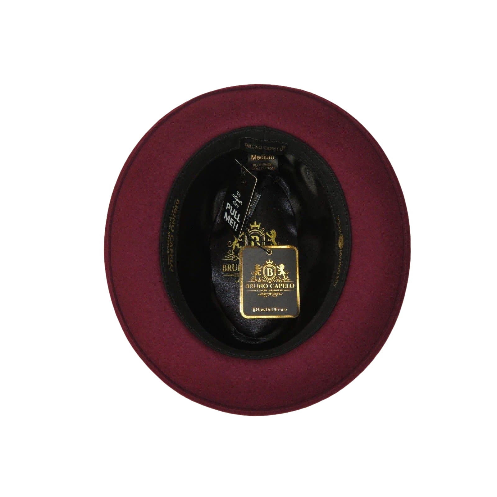 Men Bruno Capelo Hat Australian Wool Crushable Center Dent Florence FL524 Wine - J.Valintin Men's Wear Legend - FL524 - Burg - S