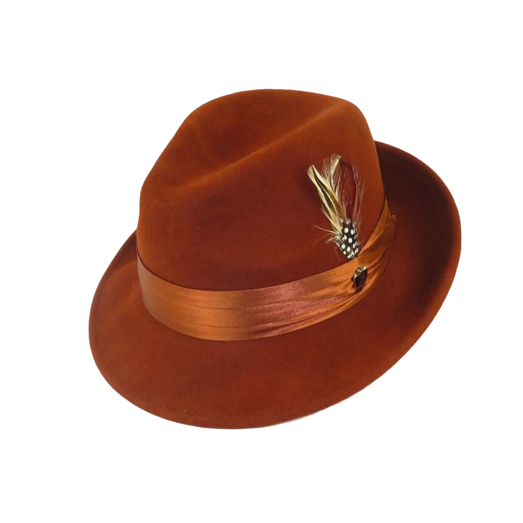 Men Bruno Capelo Hat Australian Wool Crushable Fedora Giovani UN114 Brandy Brown - J.Valintin Men's Wear Legend - un114 - brandy - S