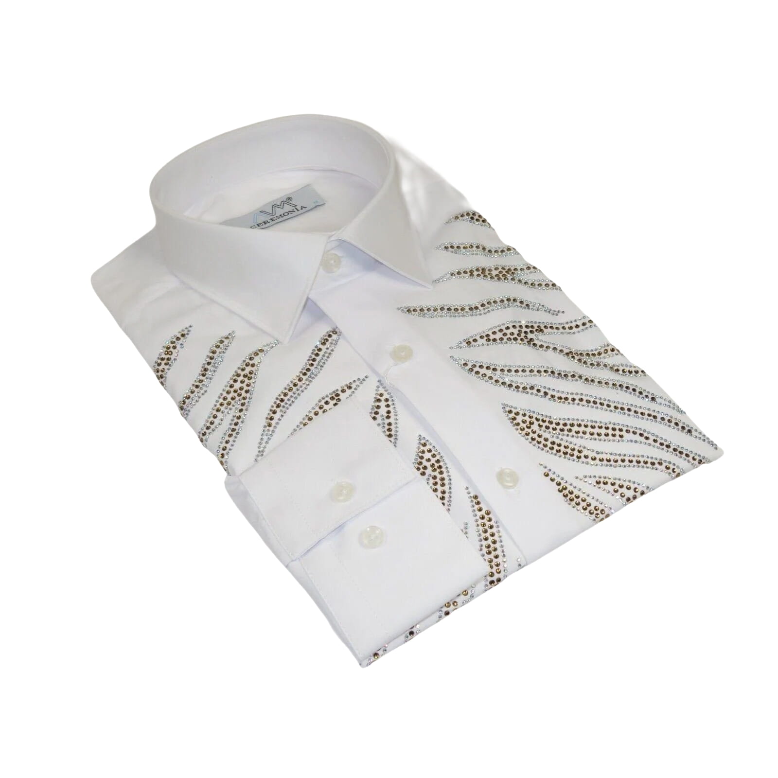 Men CEREMONIA Turkey Shirt 100% Cotton Fancy Rhine Stone #Roma 13 White Slim Fit - J.Valintin Men's Wear Legend - 101143