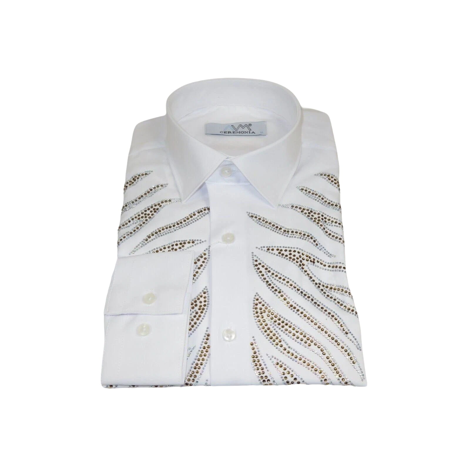 Men CEREMONIA Turkey Shirt 100% Cotton Fancy Rhine Stone #Roma 13 White Slim Fit - J.Valintin Men's Wear Legend - 101143