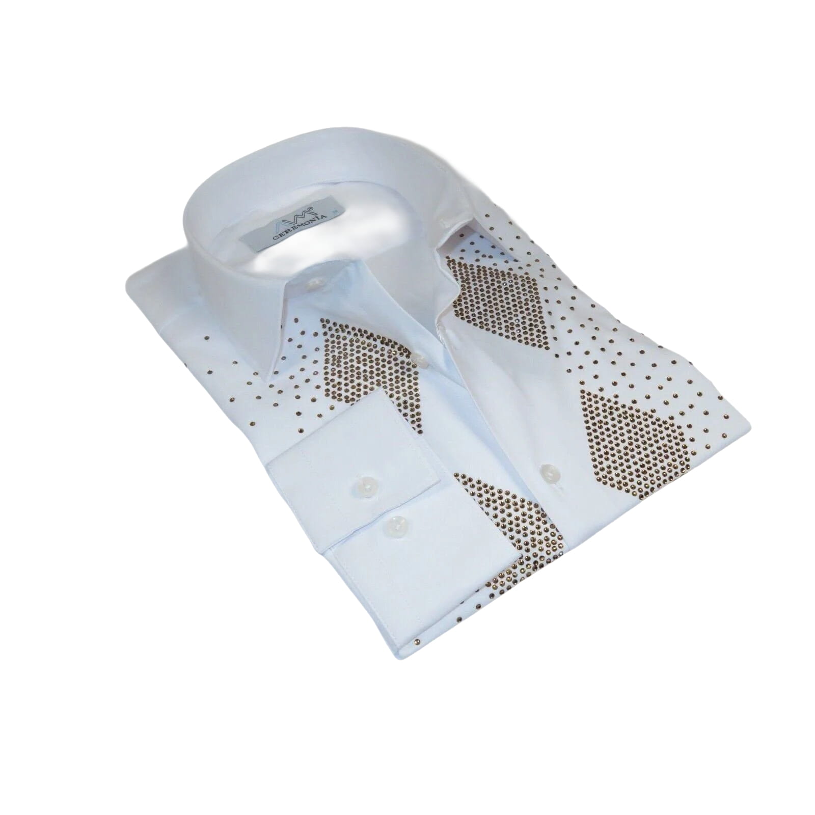 Men CEREMONIA Turkey Shirt 100% Cotton Fancy Rhine Stones #Rio 13 White Slim Fit - J.Valintin Men's Wear Legend - 101135