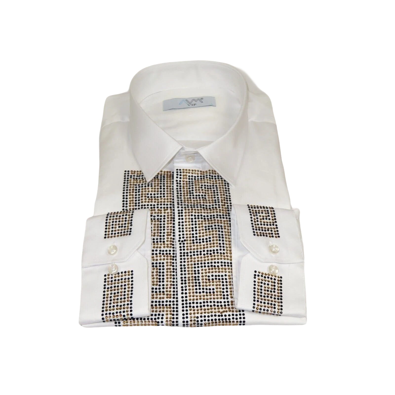 Men CEREMONIA Turkey Shirt 100% Cotton Fancy Rhine Stones #TSV 13 White Slim Fit - J.Valintin Men's Wear Legend - 101125