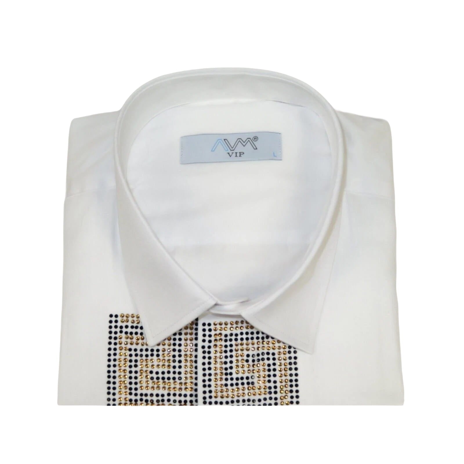 Men CEREMONIA Turkey Shirt 100% Cotton Fancy Rhine Stones #TSV 13 White Slim Fit - J.Valintin Men's Wear Legend - 101125