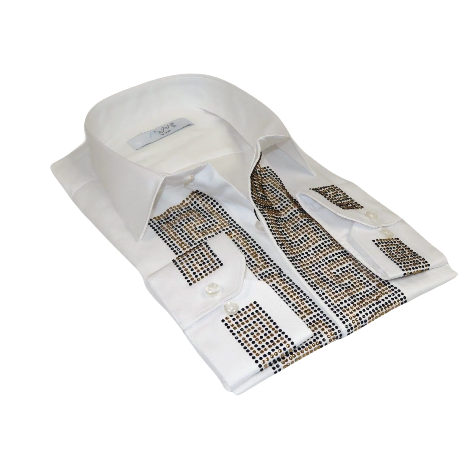 Men CEREMONIA Turkey Shirt 100% Cotton Fancy Rhine Stones #TSV 13 White Slim Fit - J.Valintin Men's Wear Legend - 101125