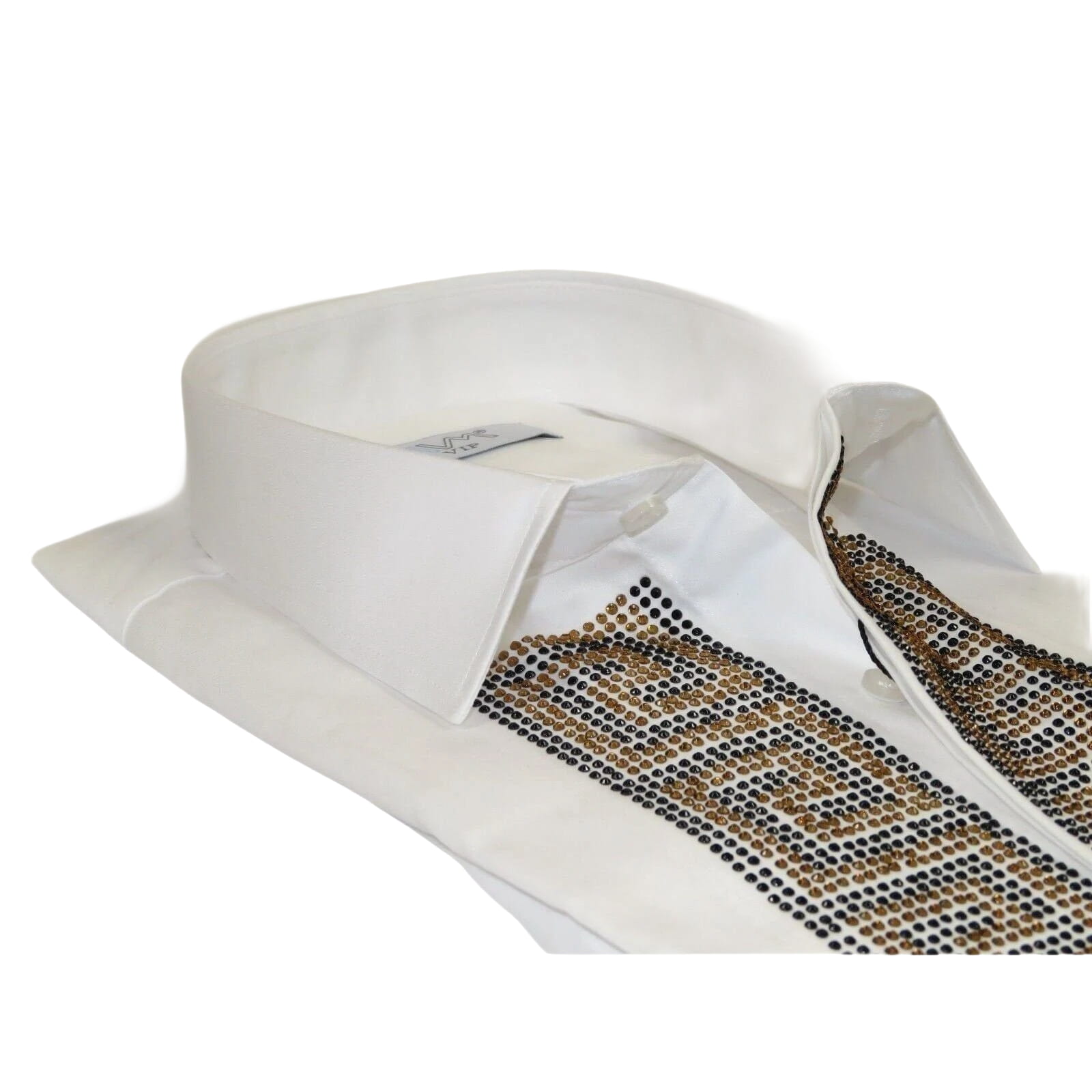 Men CEREMONIA Turkey Shirt 100% Cotton Fancy Rhine Stones #TSV 13 White Slim Fit - J.Valintin Men's Wear Legend - 101125