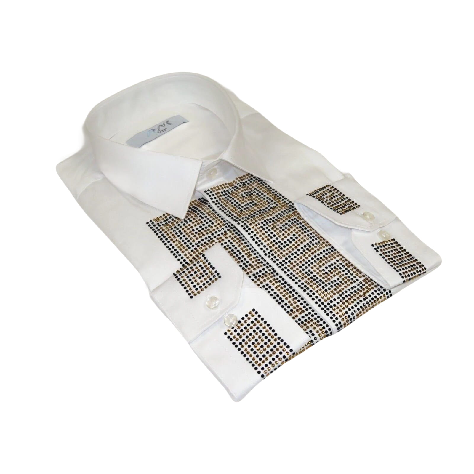 Men CEREMONIA Turkey Shirt 100% Cotton Fancy Rhine Stones #TSV 13 White Slim Fit - J.Valintin Men's Wear Legend - 101125