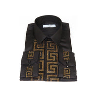 Men CEREMONIA Turkey Shirt 100% Cotton Fancy Rhine Stones #TSV 15 Black Slim Fit - J.Valintin Men's Wear Legend - 101120