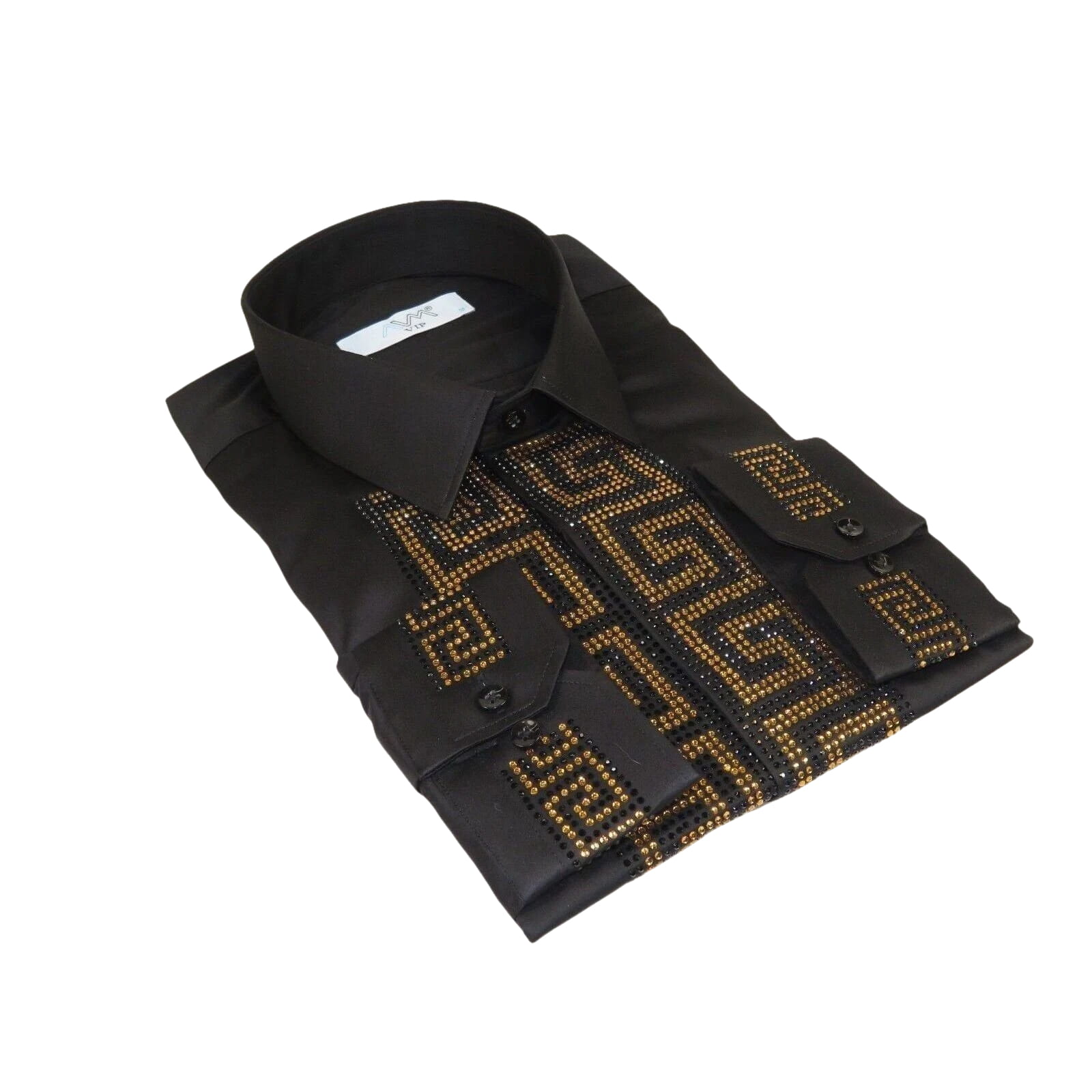Men CEREMONIA Turkey Shirt 100% Cotton Fancy Rhine Stones #TSV 15 Black Slim Fit - J.Valintin Men's Wear Legend - 101120