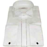 Men CEREMONIA Tuxedo Shirt Rhinestone 100% Cotton Turkey #stn 133 White Wing tip - J.Valintin Men's Wear Legend - 101156