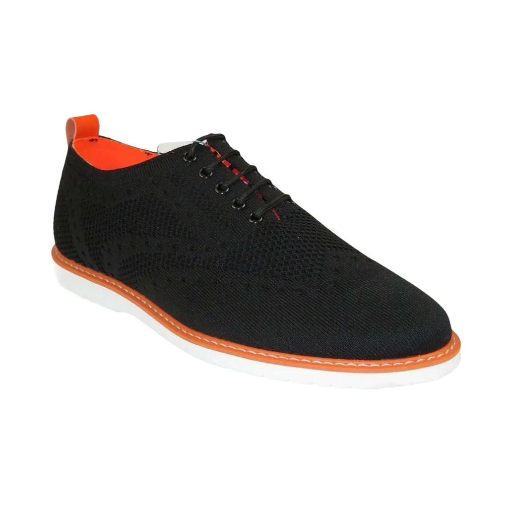 Men Comfort Casual Knit Fabric Wingtip Lace Sneaker Shoes #FRESHORT Black White - J.Valintin Men's Wear Legend - 100922